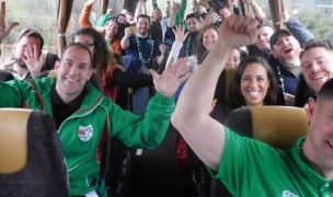 Washington Irish on tour with Irish Rugby Tours. On the bus.