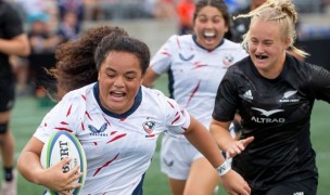 Fred Tafuna goes in for the opening try and she's happy about it. Chris Tanouye-World Rugby via Getty Images.
