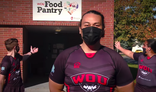 WOU players ask fans to help their food pantry.