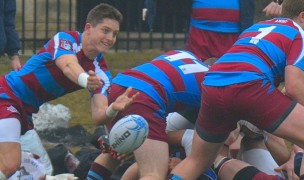 Damian Morley sends the ball out to the backs while playing for Xavier HS in 2019. Photo David Hughes.