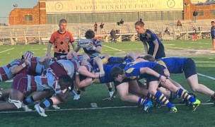 Xavier and Pelham scrum down. Michael LiVigni photo.