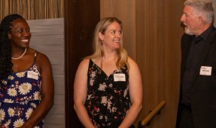 XV Foundation officers Alycia Washington (left) and Kristine Sommer (center) with Washington Athletic Club COO Wayne Milner