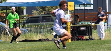 Three tries for Claude Koi in the U16 final. Alex Goff photo.