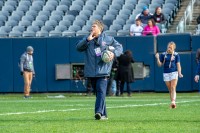 Kelsi Stockert moves to the pregame music as the USA warmups up to play New Zealand in 2018. David Barpal photo.