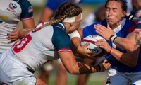 She can also tackle. Cantorna lays in a hit against France in 2019. David Barpal photo.