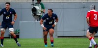 Payton Telea Ilalio in the defensive line with the All Americans in 2019. David Barpal photo.