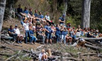 Fans were not allowed in Witter Rugby Field, so they camped out in the canyon. David Barpal photo.