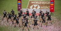 New Zealand presents the Haka after winning in LA in 2022. Celebrations in LA in August. David Barpal photo.