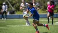 BYU in blue and Cal in white, blue, and gold in Saturday's D1A semifinal. David Barpal photo.