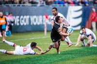 Andrew Suniula  thumps an All Black to the ground in 2014. David Barpal photo.