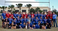 The 2012 National DI champion Atlanta Harlequins. Heather Hale is reclining to the left of the trophy. Photo Atlanta Harlequins.