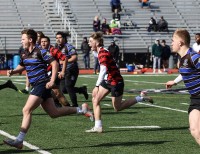 Berks co-captain Seth Kramlich encourages the a scoring teammate after setting up the try. Photo Berks Rugby.