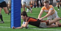 Tennessee in orange and white. Bowling Green in brown. Roger Mazzarella phoro.