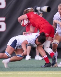 Freda Tafuna makes a tackle. She was probably the USA's best player on the day. Photo USA Rugby.