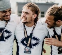 A happy championship moment. Iowa Central CC Rugby photo.