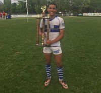 Daniel Davillier with the 2019 Louisiana state HS trophy. Davillier played for New Orleans Jesuit.