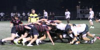 Adrian Guzman patrols the base of the Harvard scrum. Alex Goff photo.