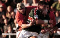 Dave Hodges makes a tackle for Llanelli. Photo Llanelli Rugby.