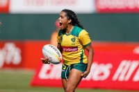Thaila Costa celebrates her game-winner try for Brazil. Mike Lee KLC fotos for World Rugby.