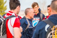 Salty Thompson speaking to his EIRA players in 2017. Allison Bradfield photo.