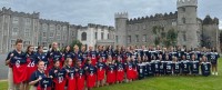 The two girls teams get their jerseys in front of Clngowes Wood College.