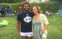 Iowa Central player Elijah Hayes post-match with his mom.