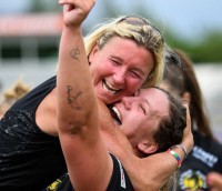 Head Coach Susie Appleby hugs Hope Rogers, and well she should since Rogers has scored 16 tries this season. Photo Exeter Chiefs