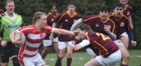 Fairfield in red and white, BC High in maroon. Photo Timothy Wong, Fairfield Prep Media Club.