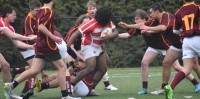 Fairfield in red and white, BC High in maroon. Photo Timothy Wong, Fairfield Prep Media Club.