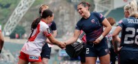 Pregame hellos vs Japan. Mike Lee KLC Fotos for World Rugby.