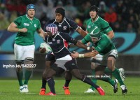 Andrew Suniula in support of Taku Ngwenya during the 2011 Rugby World Cup match against Ireland. ©INPHO/Billy Stickland