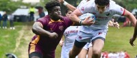 Yacouba Traore making a tackle for Iona. @coolrugbyphotos.