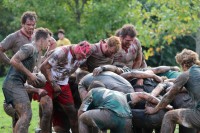 Andy Guhl, far right, packs down with IU. Andy Marsh photo.