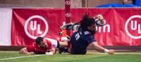 Joe Taufete'e scoring against Canada in 2019. David Barpal photo.