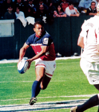 Jone Naqica finds some space for the USA in the USA 7s in 2004. Photo Rugby Magazine.