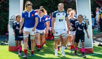 USA's Kate Zackary and France's Gaëlle Hermet lead out their teams in the 2019 Super Series. David Barpal photo.