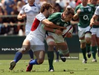 Kevin Swiryn makes a tackle in the USA's game against Ireland in 2009. Photo Bill Strickland/INPHO.