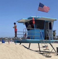 Keeping an eye out for trouble at Huntington Beach.