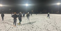 Michigan State practicing in the snow in East Lansing.