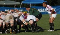 Mose Timoteo watches as Mike Petri puts the ball in. This is a Pacific Coast vs Southern California all-star match from 2007. 