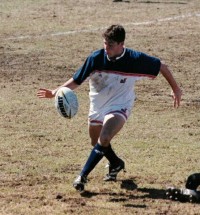 Mike Petri lunches a kick for the USA U19s in 2003. Alex Goff photo.