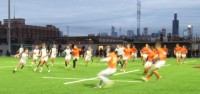 Michigan State against Illinois with the Willis Tower (formerly the Sears Tower) in the background. Alex Goff photo.