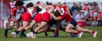 NA Lions in mostly red. NA Barbarians in mostly white. Photos Emirates Dubai 7s photo service.