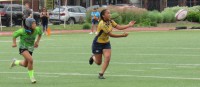 Action in the 2021 National Sevens Youth Rugby Championships girls final. Alex Goff photo.