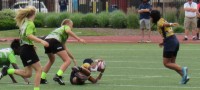 Action in the 2021 National Sevens Youth Rugby Championships girls final. Alex Goff photo.