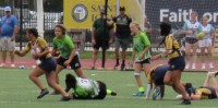 Action in the 2021 National Sevens Youth Rugby Championships girls final. Alex Goff photo.