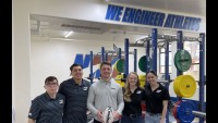 Gearoid Dunbar, middle with his players in NMT's new gym. 