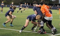 Notre Dame gets the ball out vs Illinois. Alex Goff photo.