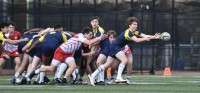 Pelham in blue, Fairfield Prep in red and white. Photo @CoolRugbyPhotos.