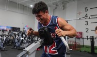 Gym time for Lucas Lacamp. Photo Mike Lee KLC fotos for World Rugby.